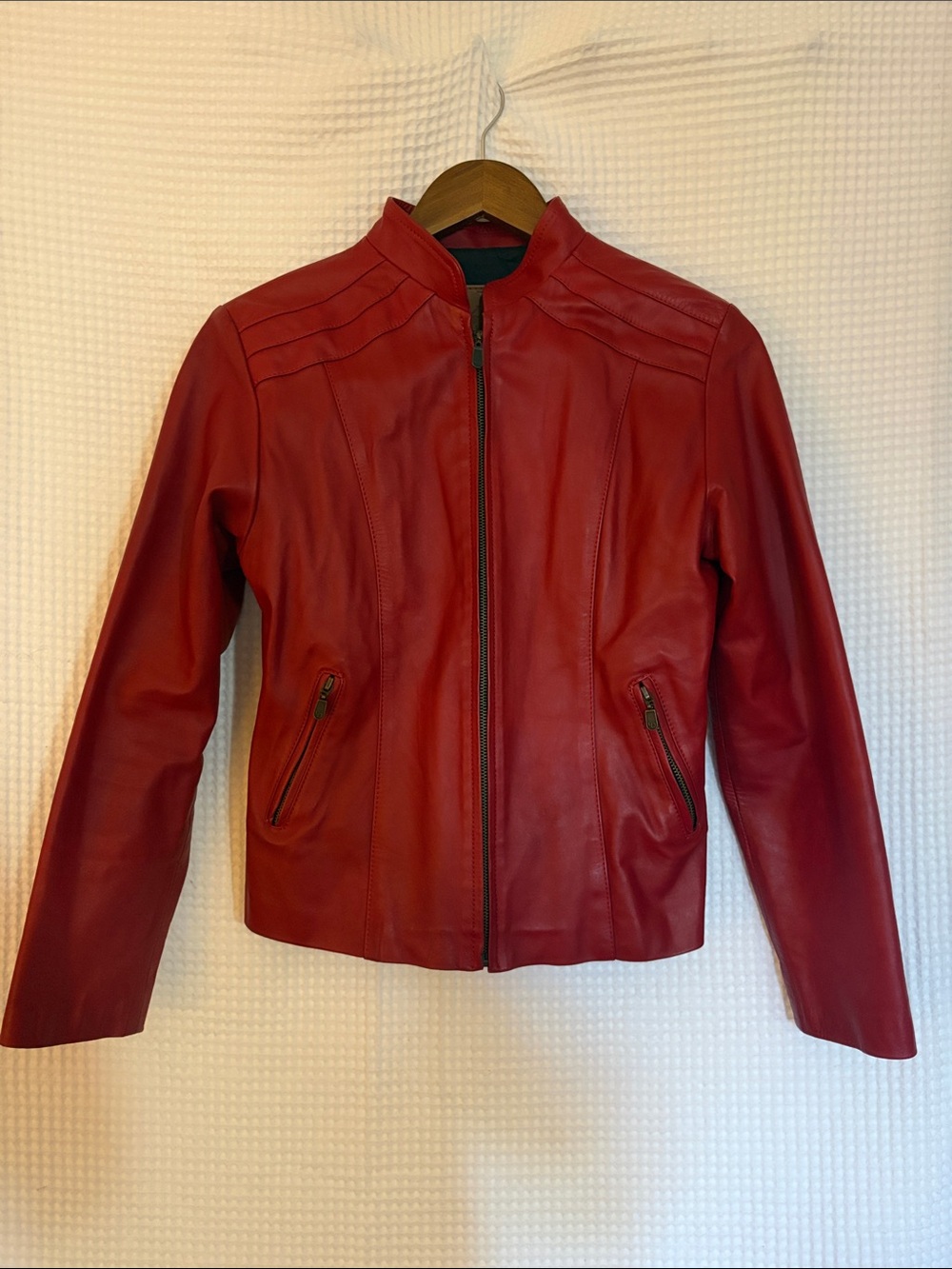 Women's Red Real Leather Zip-Front Jacket